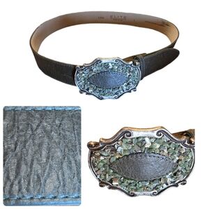Vintage Elite Olive Green Leather Belt Embellished Buckle 35" To 39" Waist